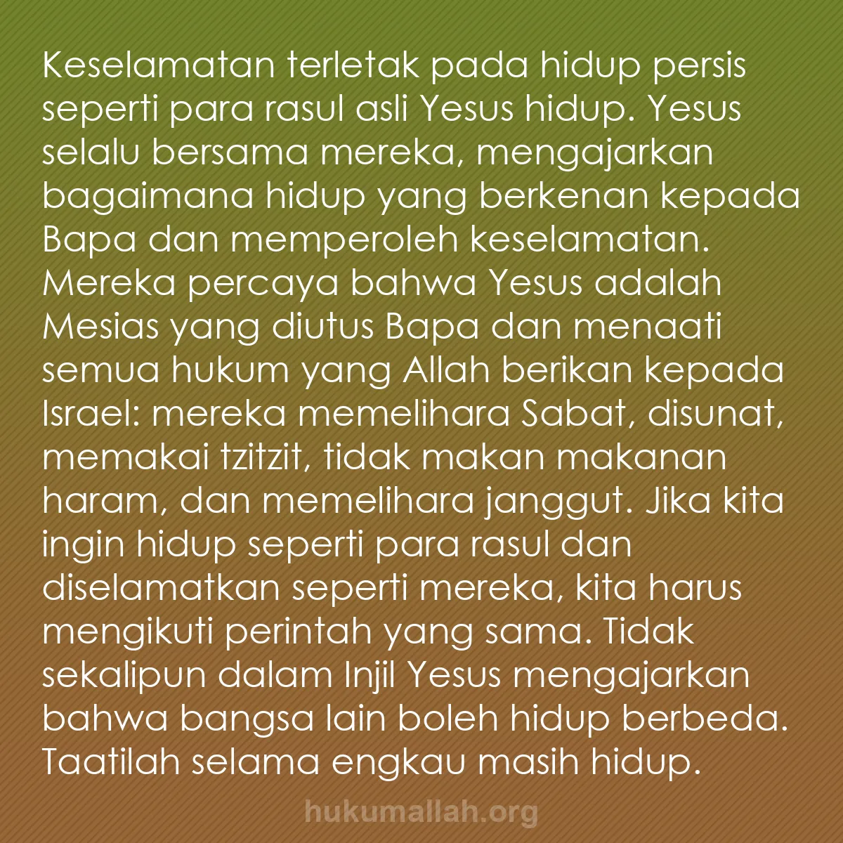 b0009 - Post tentang Hukum Allah: Keselamatan terletak pada hidup persis seperti para rasul asli...
