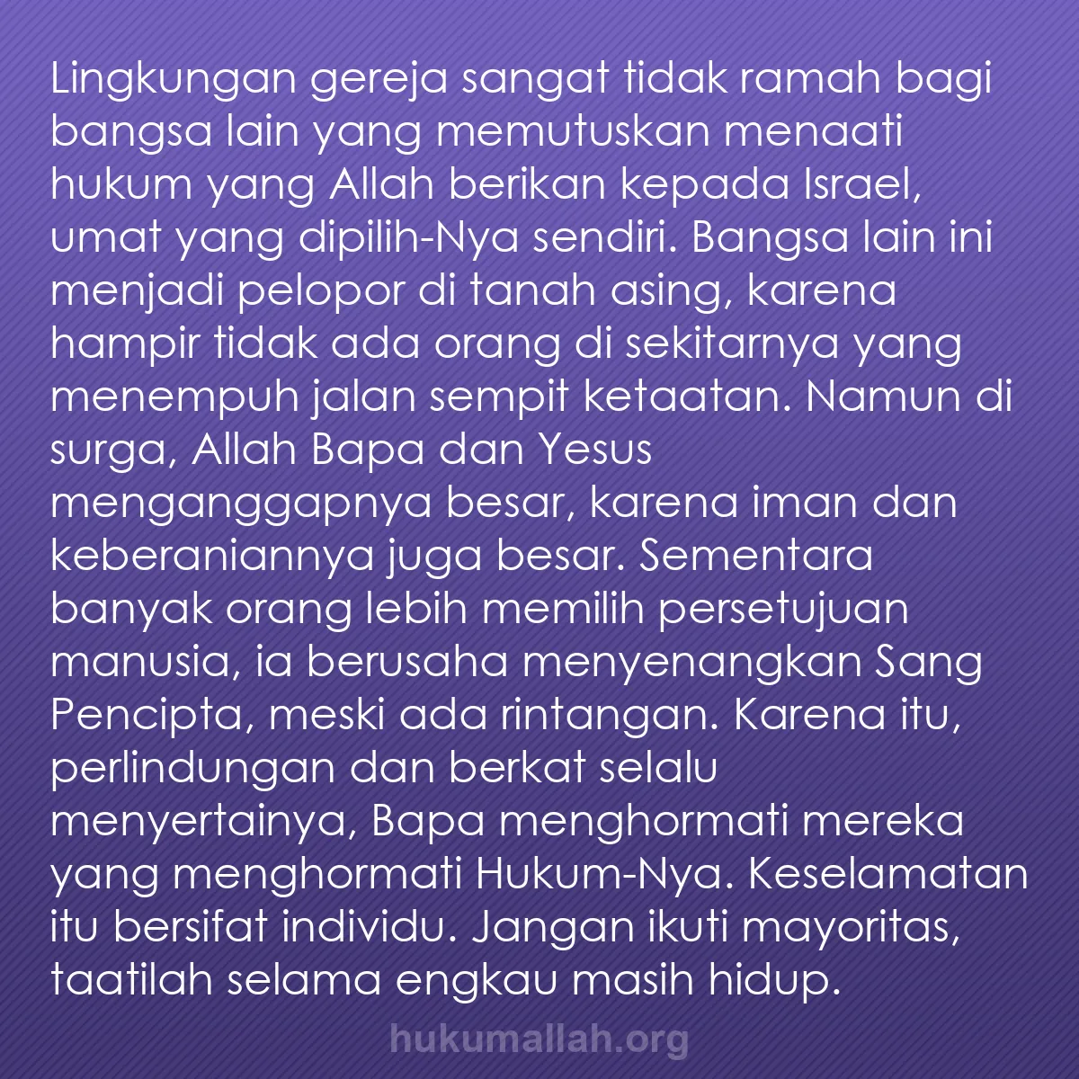 b0018 - Post tentang Hukum Allah: Lingkungan gereja sangat tidak ramah bagi bangsa lain yang memutuskan...