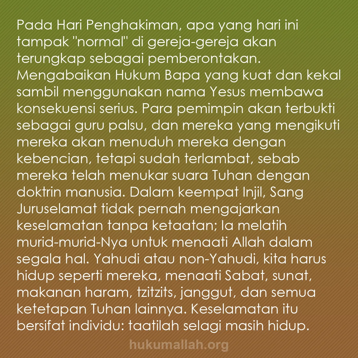 b0029 - Post tentang Hukum Allah: Pada Hari Penghakiman, apa yang hari ini tampak "normal" di...