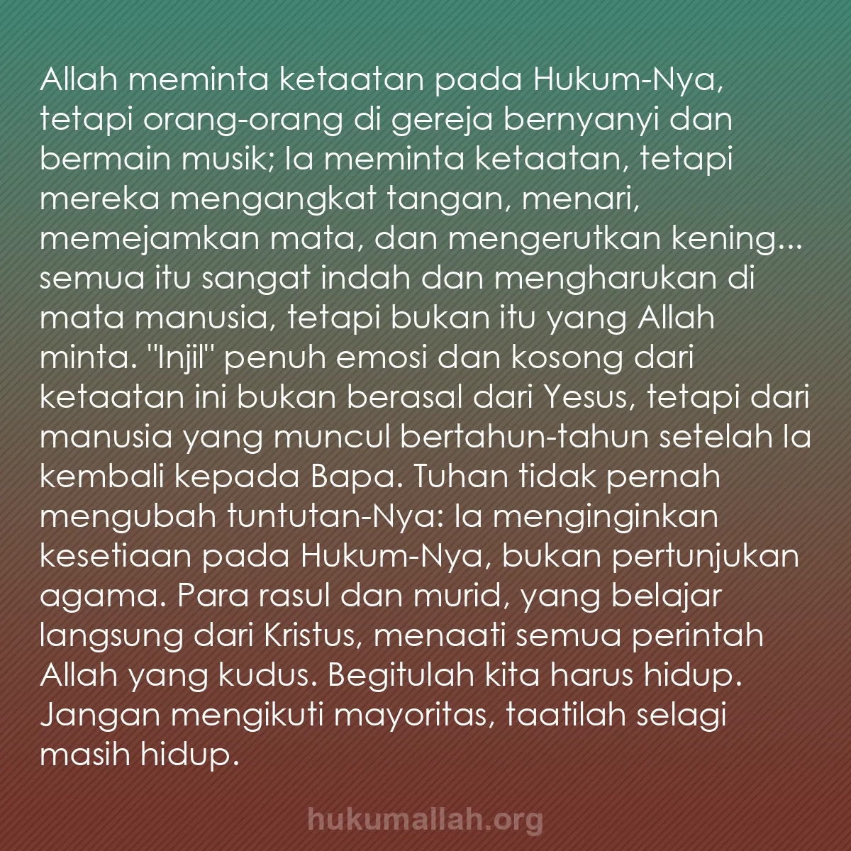 b0033 - Post tentang Hukum Allah: Allah meminta ketaatan pada Hukum-Nya, tetapi orang-orang di...