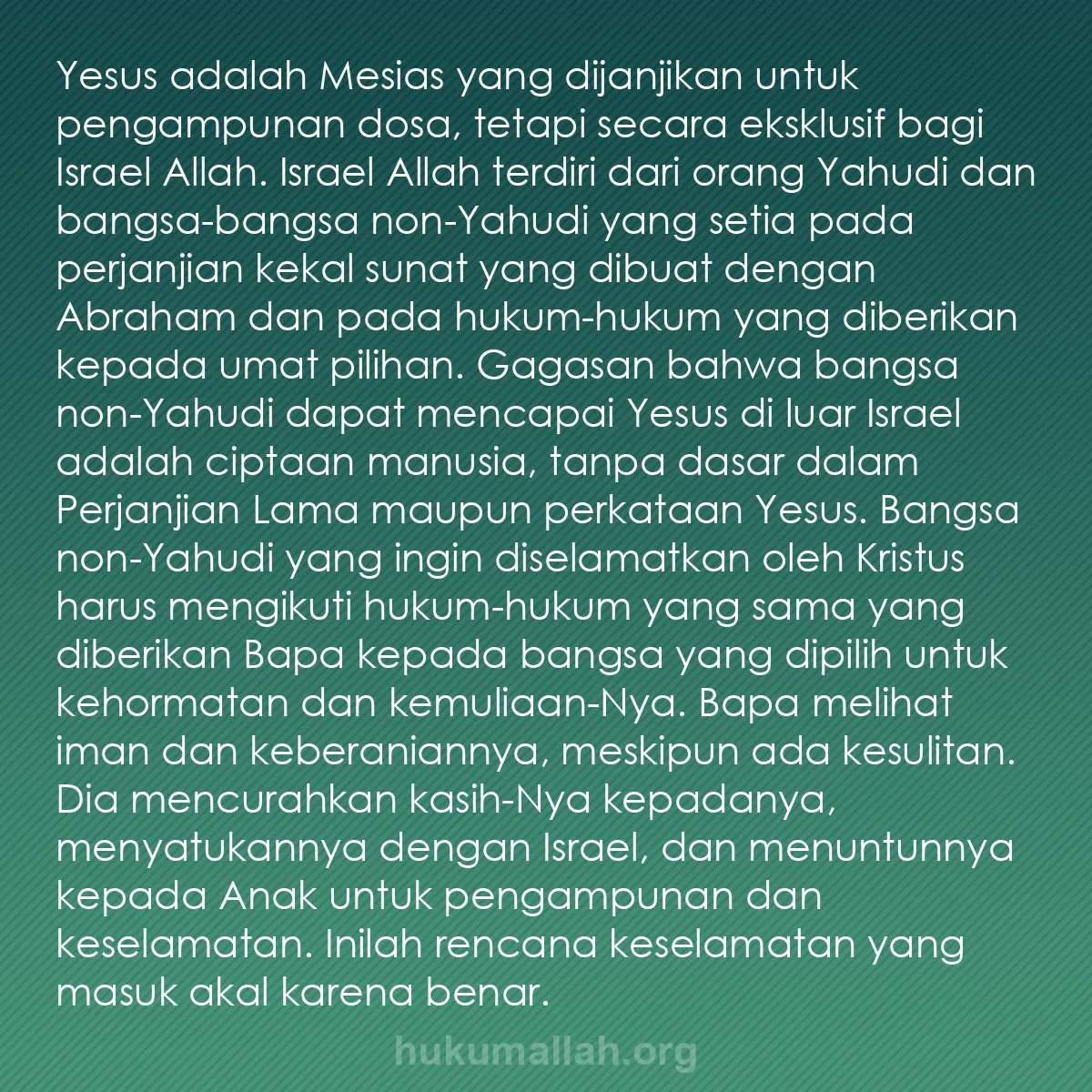 b0045 - Post tentang Hukum Allah: Yesus adalah Mesias yang dijanjikan untuk pengampunan dosa,...