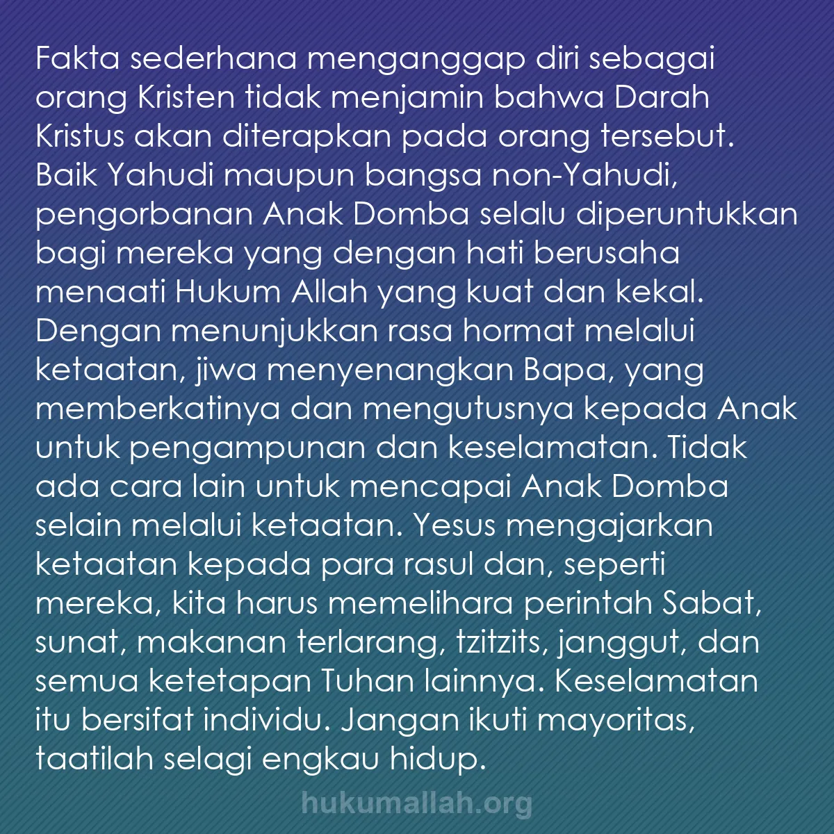 b0057 - Post tentang Hukum Allah: Fakta sederhana menganggap diri sebagai orang Kristen tidak...