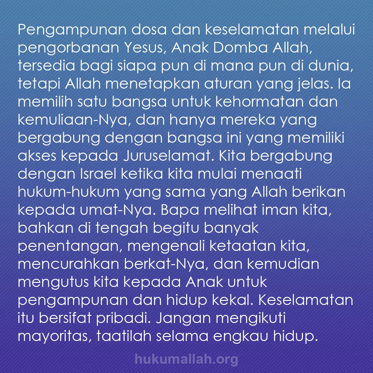 b0067 - Post tentang Hukum Allah: Pengampunan dosa dan keselamatan melalui pengorbanan Yesus,...