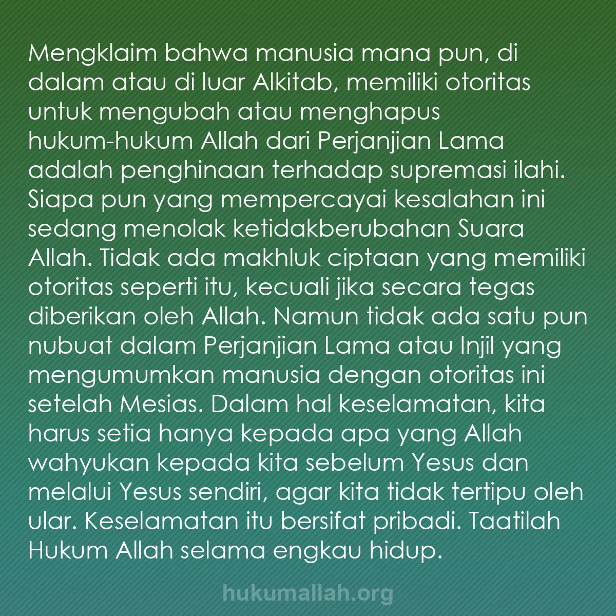 b0070 - Post tentang Hukum Allah: Mengklaim bahwa manusia mana pun, di dalam atau di luar Alkitab,...