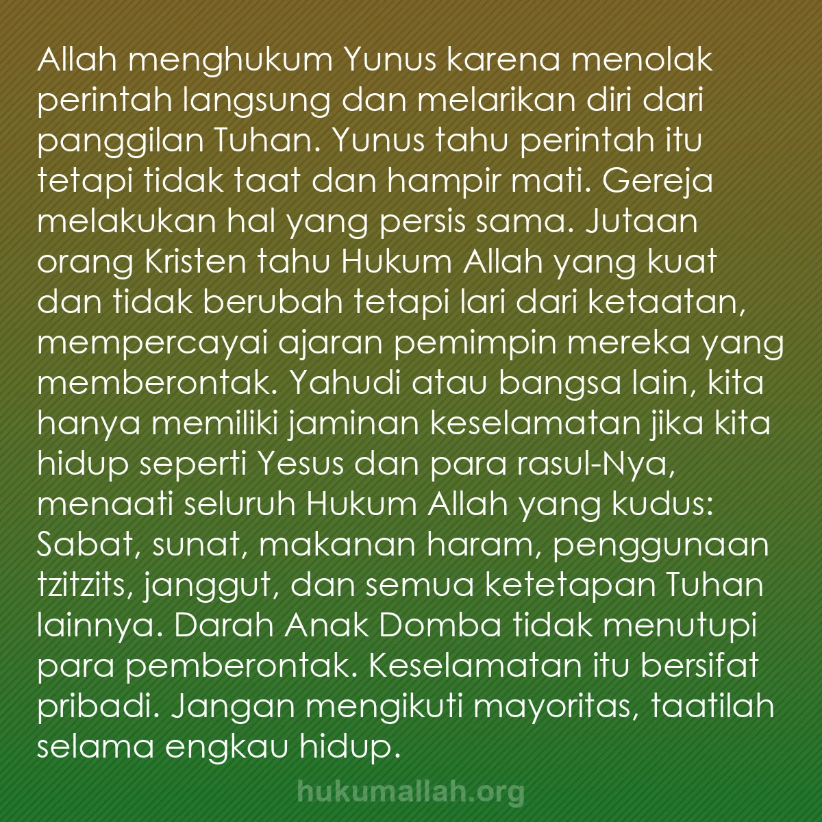 b0076 - Post tentang Hukum Allah: Allah menghukum Yunus karena menolak perintah langsung dan melarikan...