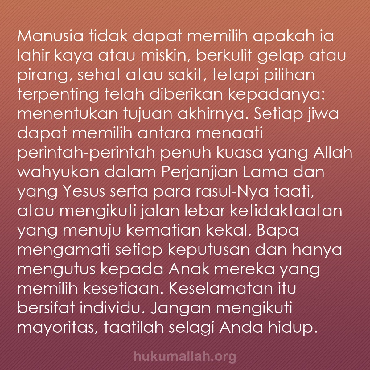 b0086 - Post tentang Hukum Allah: Manusia tidak dapat memilih apakah ia lahir kaya atau miskin,...