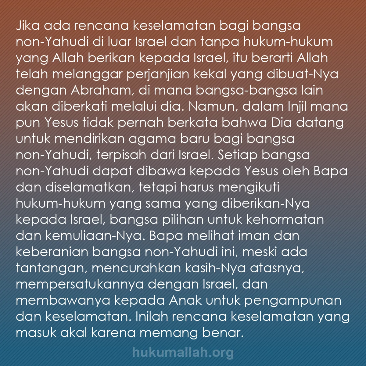 b0092 - Post tentang Hukum Allah: Jika ada rencana keselamatan bagi bangsa non-Yahudi di luar...
