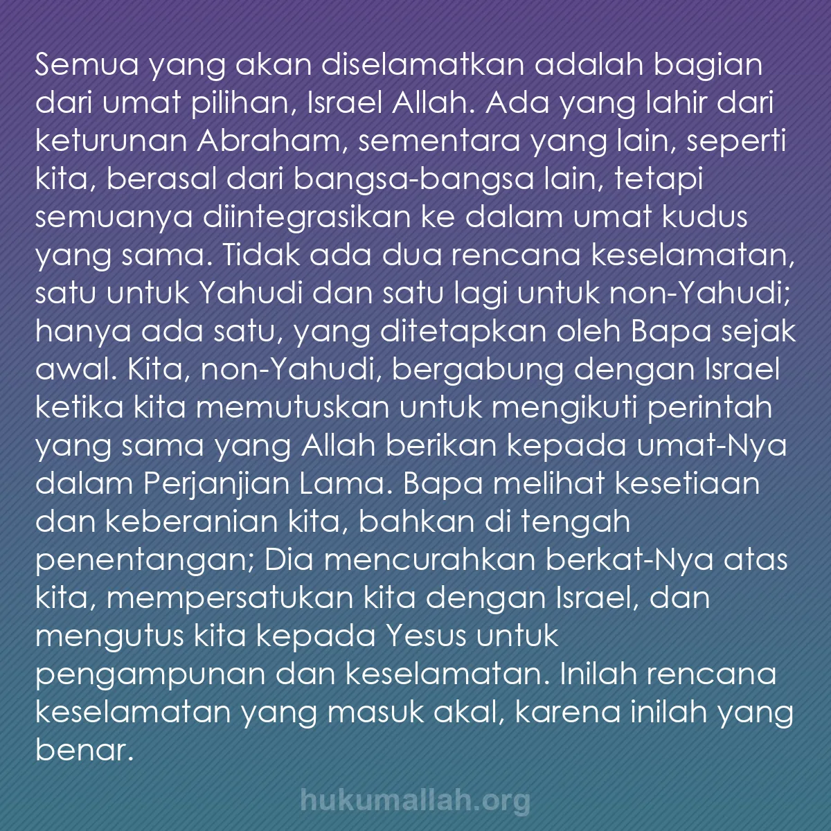 b0102 - Post tentang Hukum Allah: Semua yang akan diselamatkan adalah bagian dari umat pilihan,...