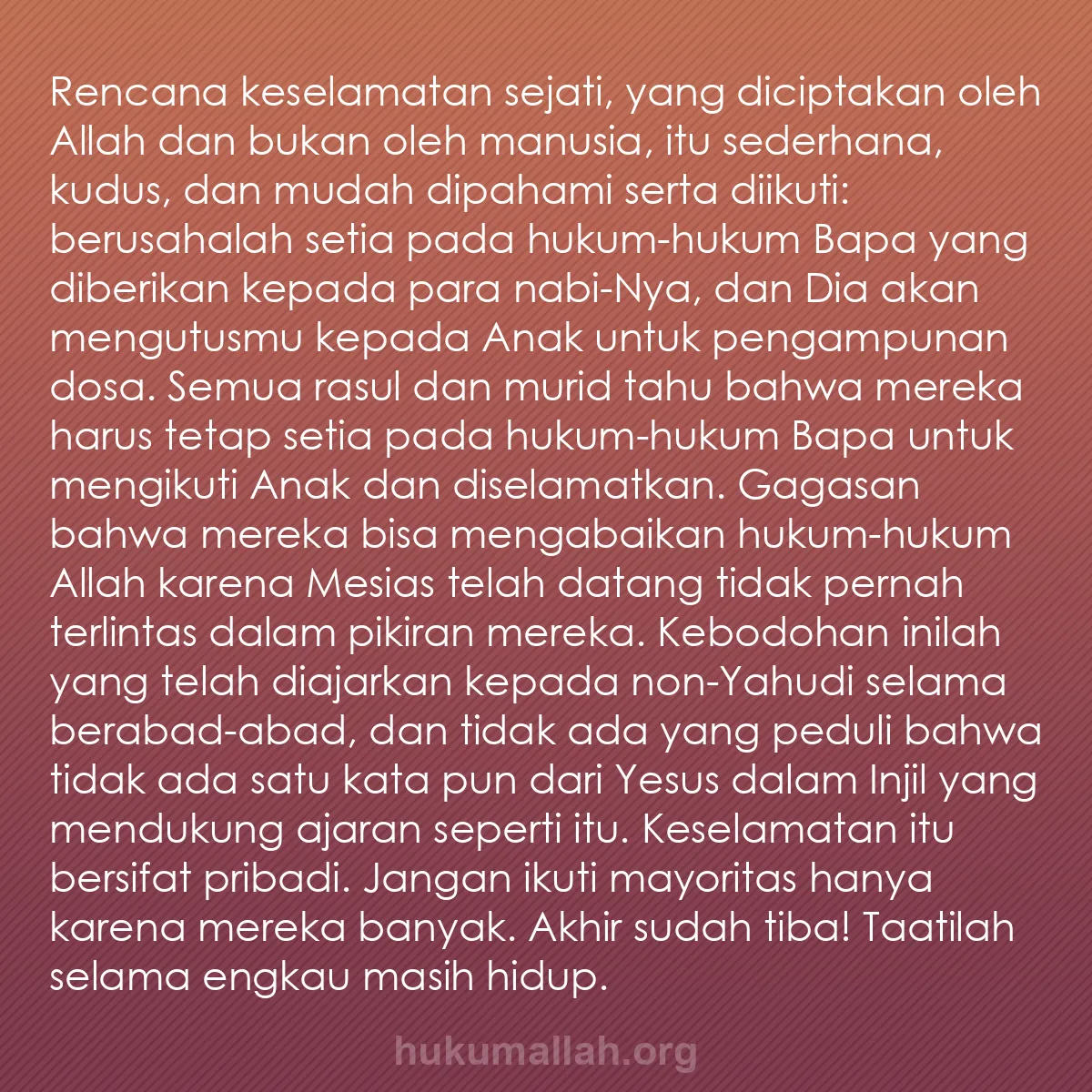 b0106 - Post tentang Hukum Allah: Rencana keselamatan sejati, yang diciptakan oleh Allah dan bukan...