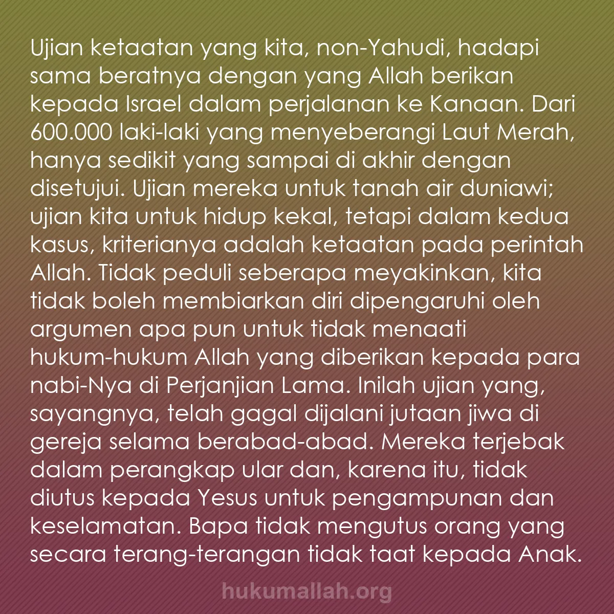 b0108 - Post tentang Hukum Allah: Ujian ketaatan yang kita, non-Yahudi, hadapi sama beratnya dengan...