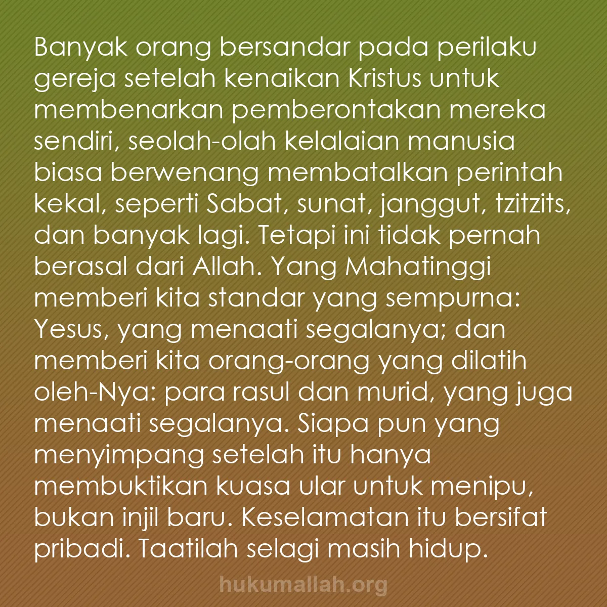 b0129 - Post tentang Hukum Allah: Banyak orang bersandar pada perilaku gereja setelah kenaikan...
