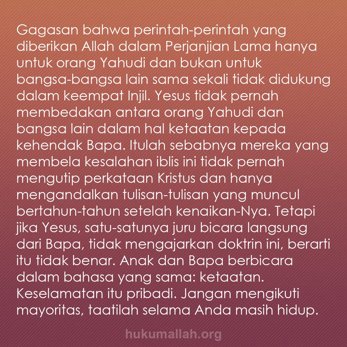 b0146 - Post tentang Hukum Allah: Gagasan bahwa perintah-perintah yang diberikan Allah dalam Perjanjian...