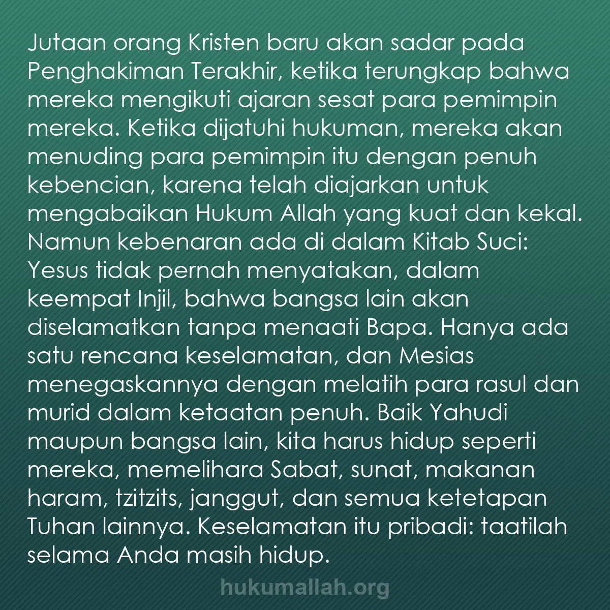 b0160 - Post tentang Hukum Allah: Jutaan orang Kristen baru akan sadar pada Penghakiman Terakhir,...