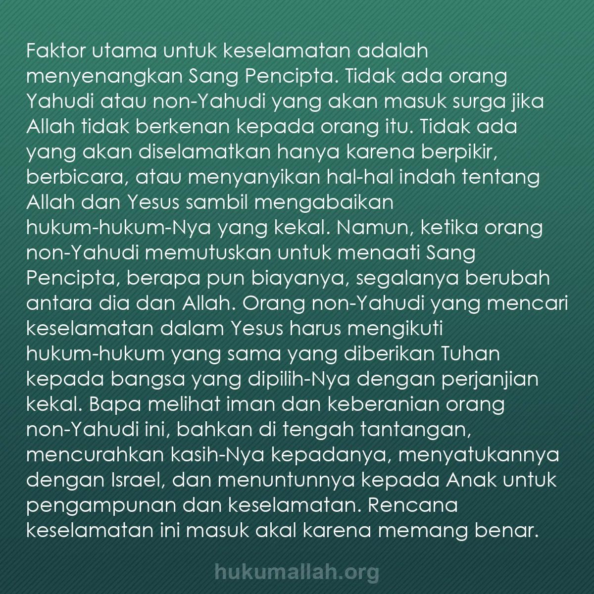 b0180 - Post tentang Hukum Allah: Faktor utama untuk keselamatan adalah menyenangkan Sang Pencipta....