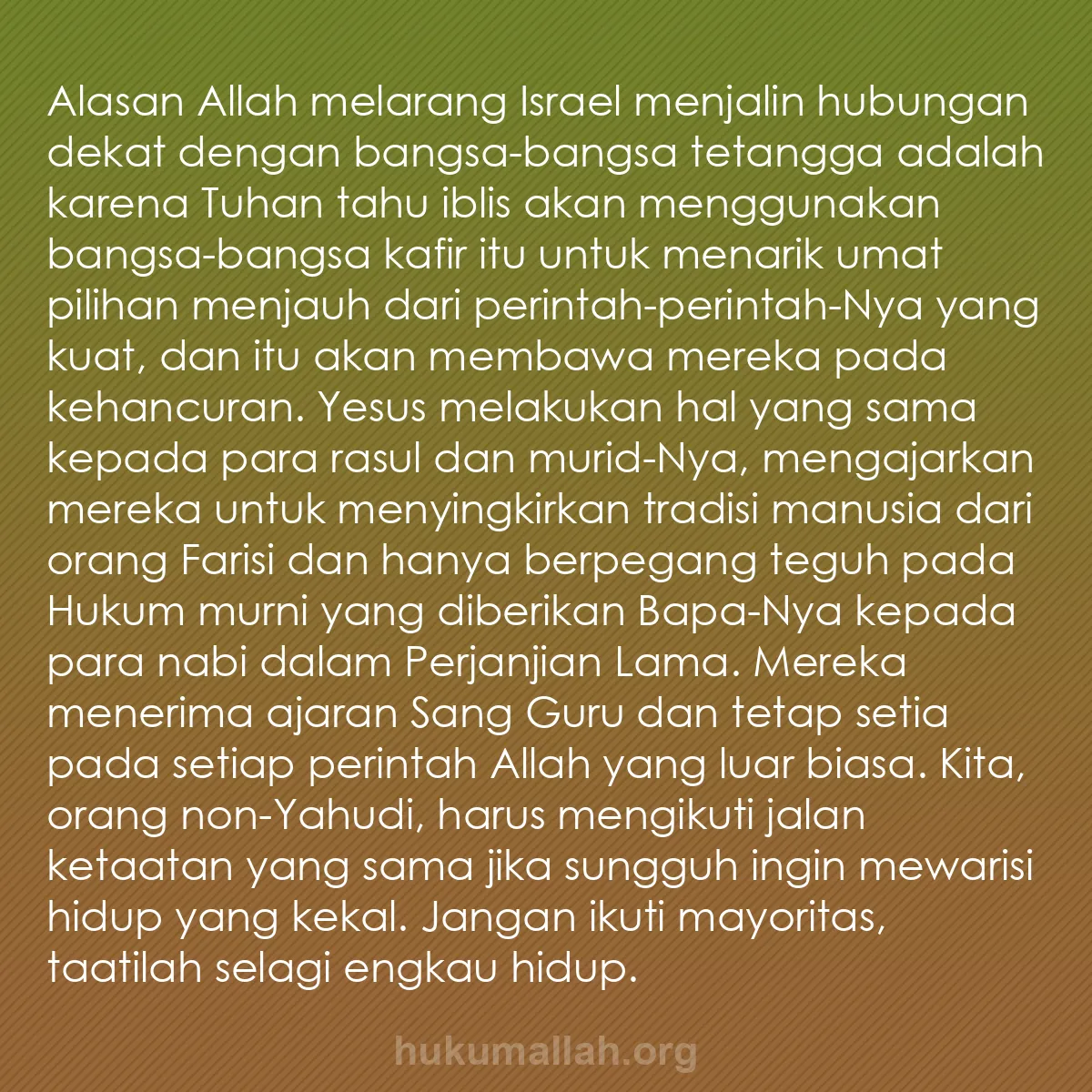 b0189 - Post tentang Hukum Allah: Alasan Allah melarang Israel menjalin hubungan dekat dengan...