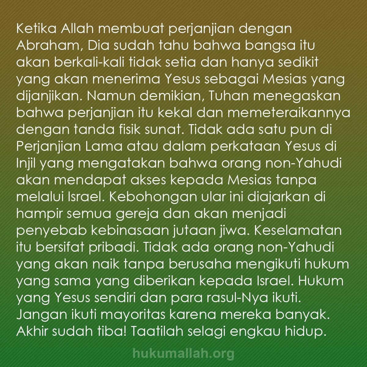b0196 - Post tentang Hukum Allah: Ketika Allah membuat perjanjian dengan Abraham, Dia sudah tahu...