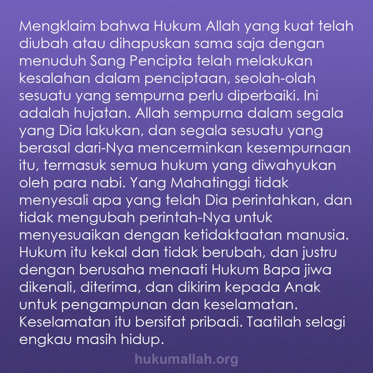 b0198 - Post tentang Hukum Allah: Mengklaim bahwa Hukum Allah yang kuat telah diubah atau dihapuskan...