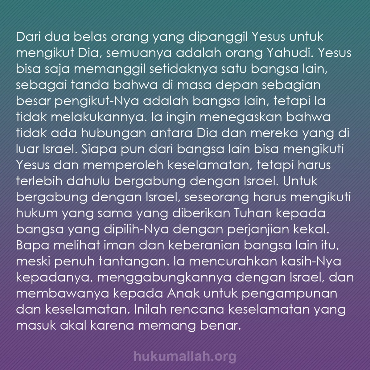 b0204 - Post tentang Hukum Allah: Dari dua belas orang yang dipanggil Yesus untuk mengikut Dia,...
