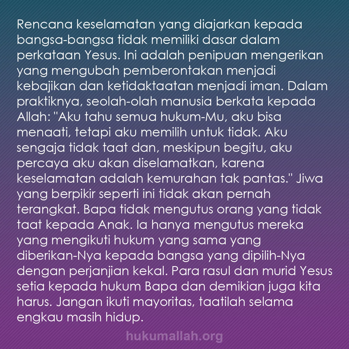 b0214 - Post tentang Hukum Allah: Rencana keselamatan yang diajarkan kepada bangsa-bangsa tidak...