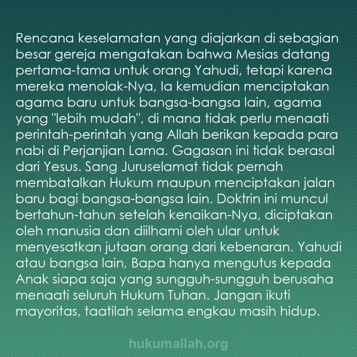 b0225 - Post tentang Hukum Allah: Rencana keselamatan yang diajarkan di sebagian besar gereja...