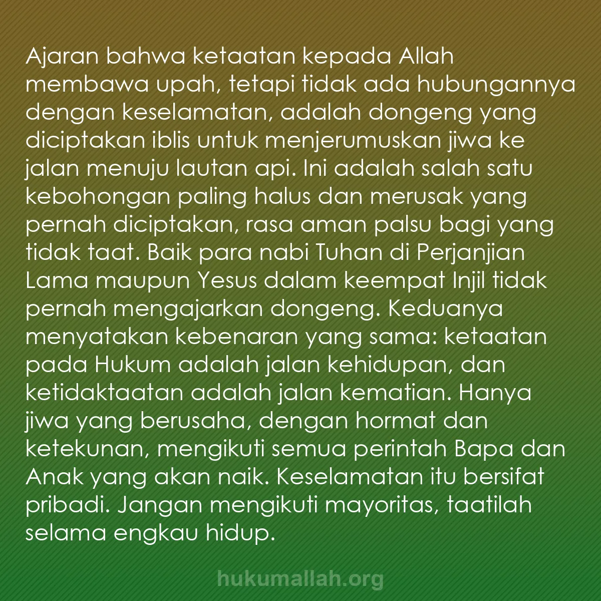 b0256 - Post tentang Hukum Allah: Ajaran bahwa ketaatan kepada Allah membawa upah, tetapi tidak...