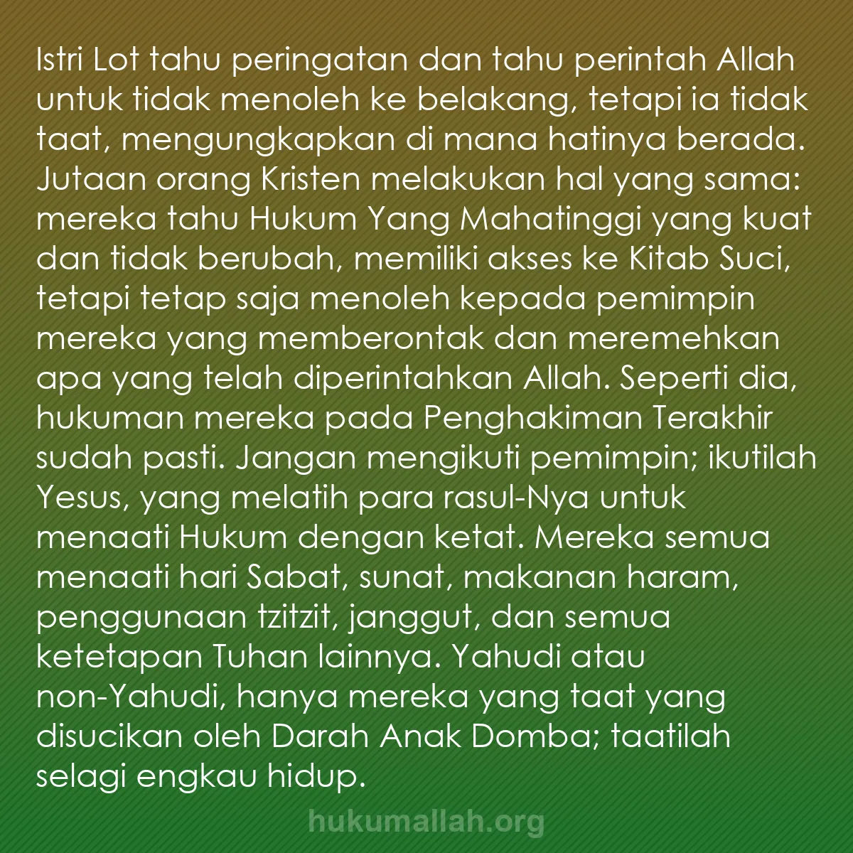 b0276 - Post tentang Hukum Allah: Istri Lot tahu peringatan dan tahu perintah Allah untuk tidak...