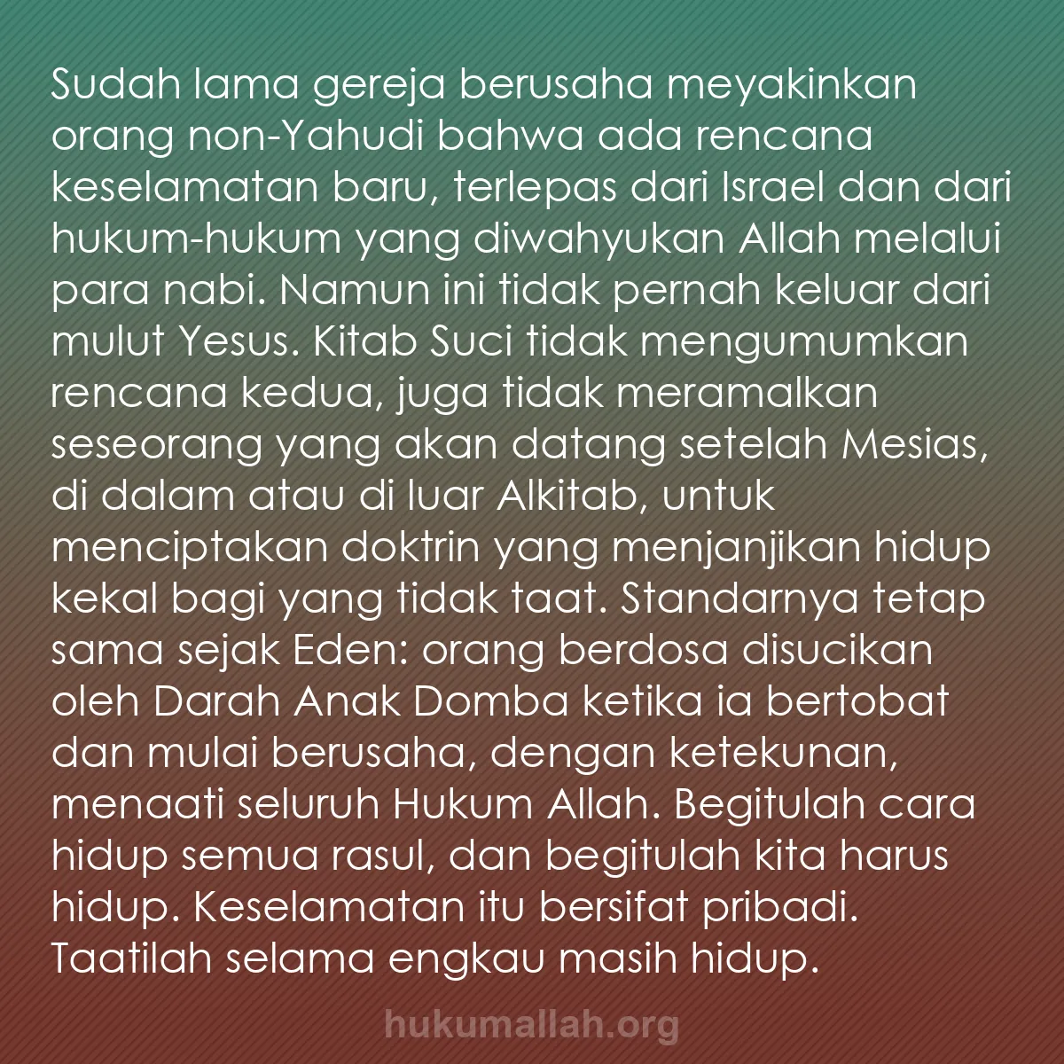 b0293 - Post tentang Hukum Allah: Sudah lama gereja berusaha meyakinkan orang non-Yahudi bahwa...