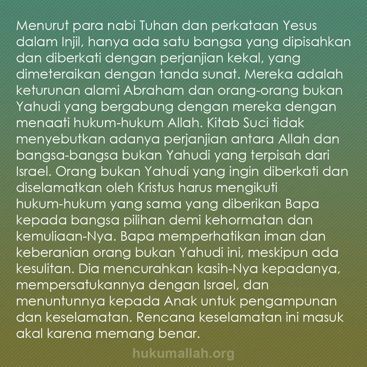 b0323 - Post tentang Hukum Allah: Menurut para nabi Tuhan dan perkataan Yesus dalam Injil, hanya...