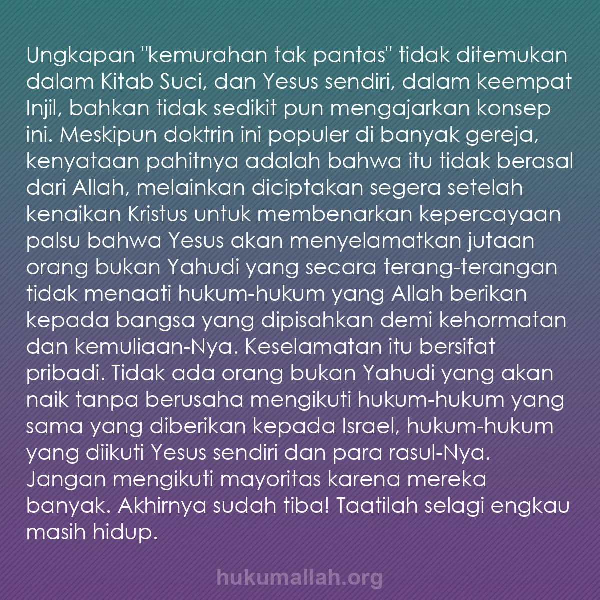 b0324 - Post tentang Hukum Allah: Ungkapan "kemurahan tak pantas" tidak ditemukan dalam Kitab...