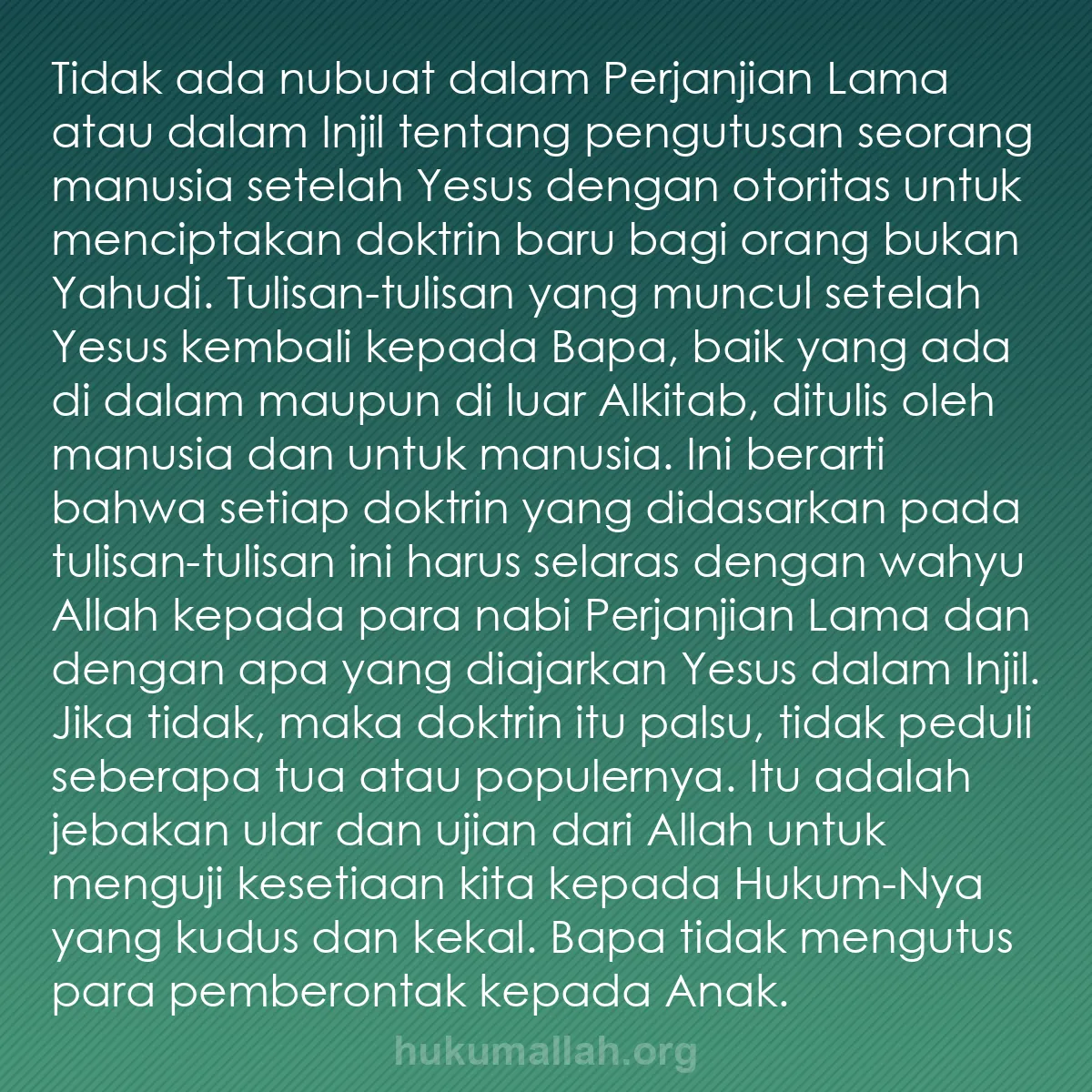 b0325 - Post tentang Hukum Allah: Tidak ada nubuat dalam Perjanjian Lama atau dalam Injil tentang...