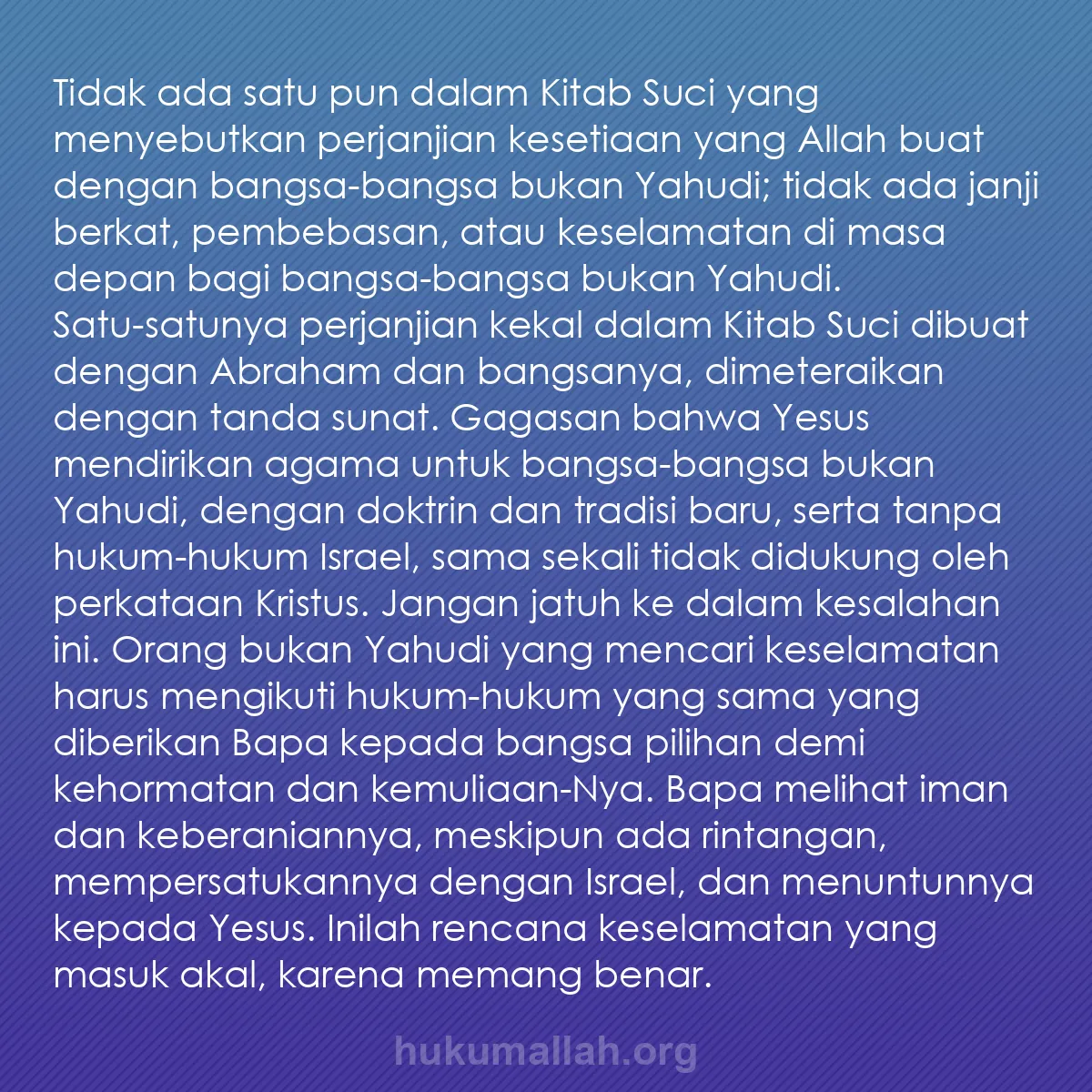 b0327 - Post tentang Hukum Allah: Tidak ada satu pun dalam Kitab Suci yang menyebutkan perjanjian...