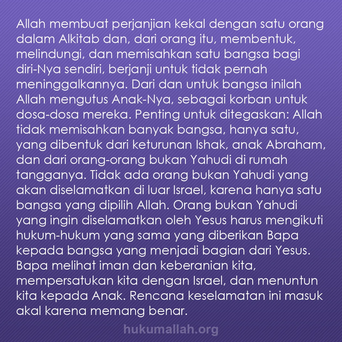 b0338 - Post tentang Hukum Allah: Allah membuat perjanjian kekal dengan satu orang dalam Alkitab...