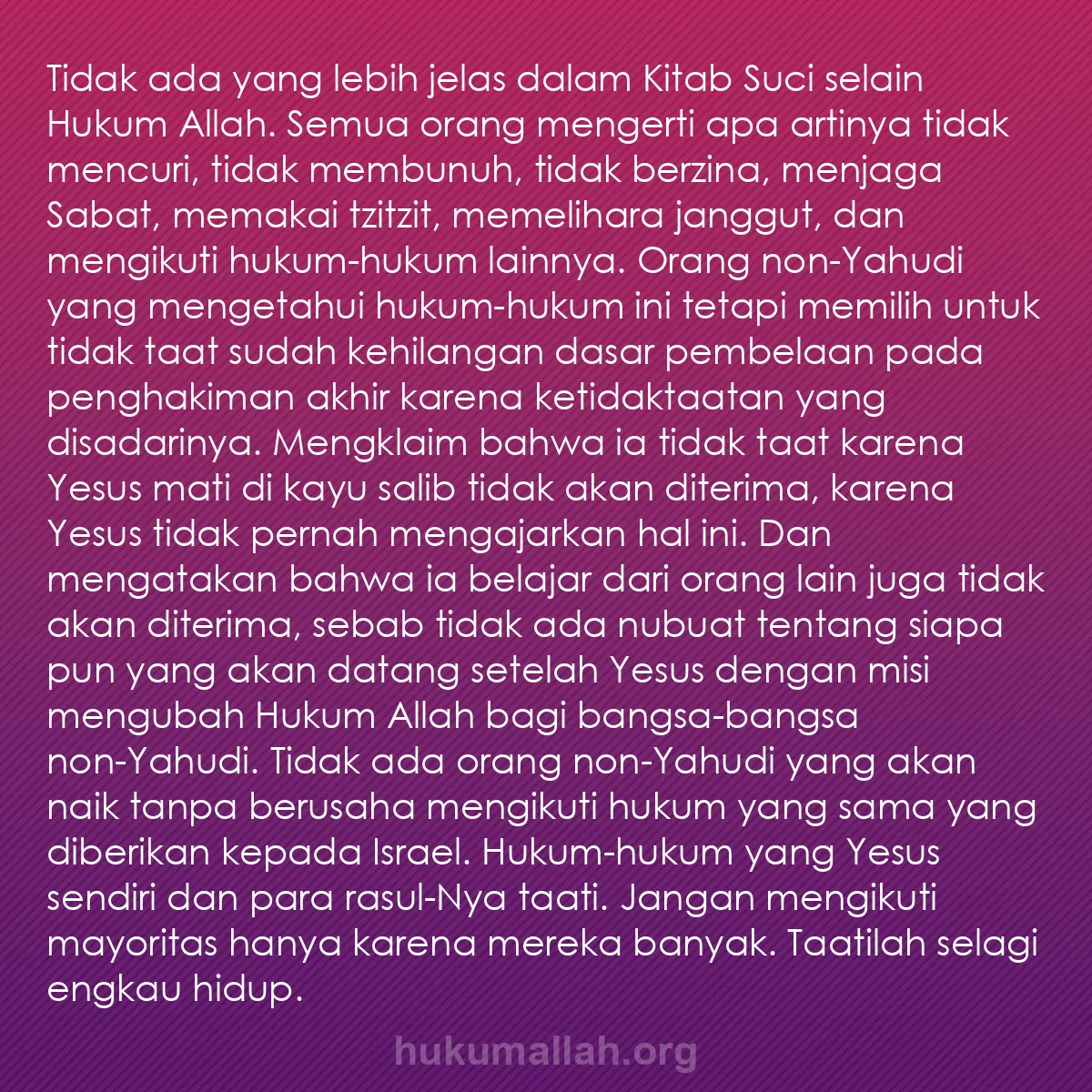 b0341 - Post tentang Hukum Allah: Tidak ada yang lebih jelas dalam Kitab Suci selain Hukum Allah....