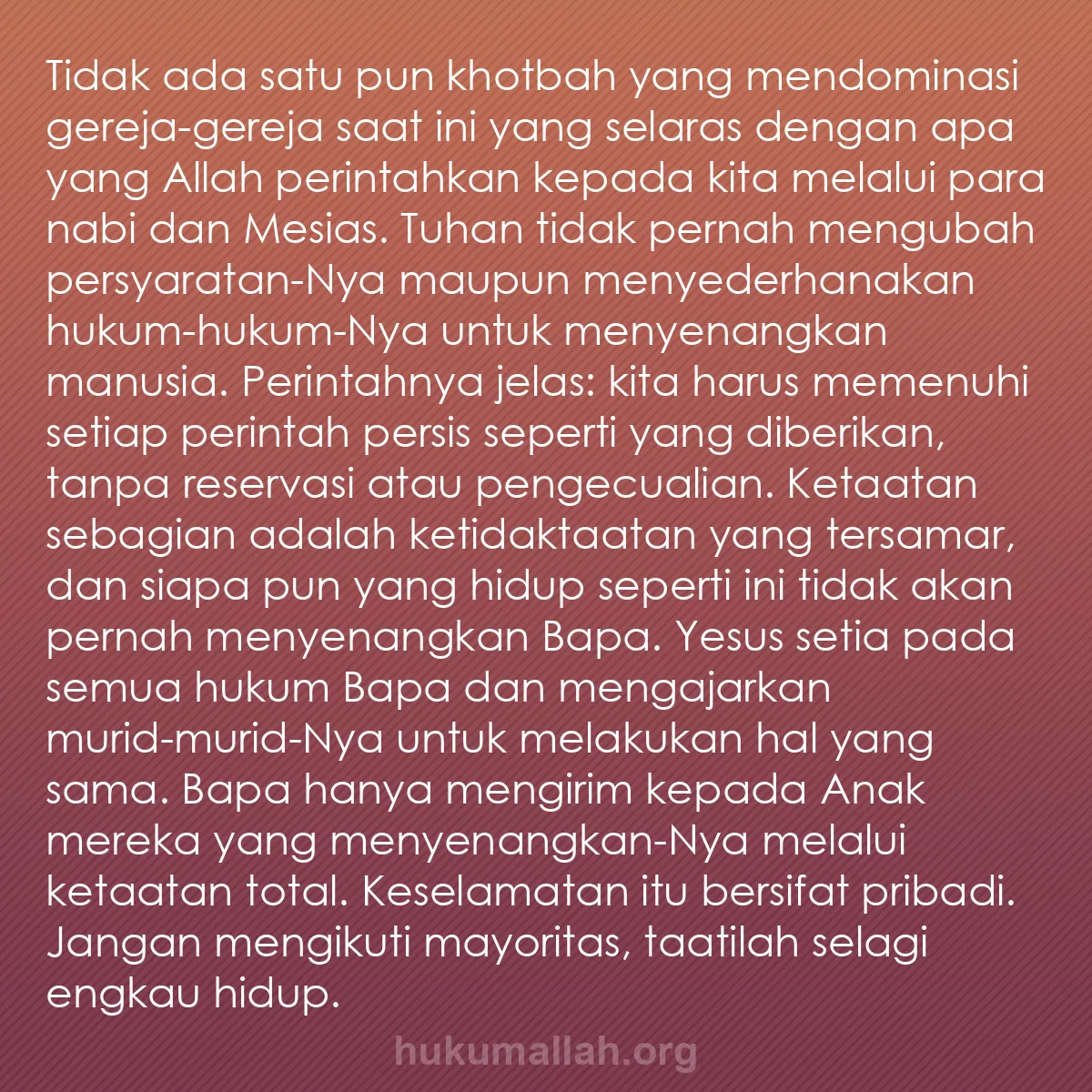 b0346 - Post tentang Hukum Allah: Tidak ada satu pun khotbah yang mendominasi gereja-gereja saat...