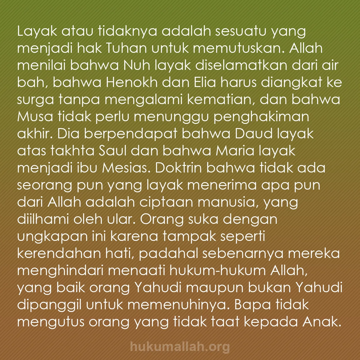 b0369 - Post tentang Hukum Allah: Layak atau tidaknya adalah sesuatu yang menjadi hak Tuhan untuk...