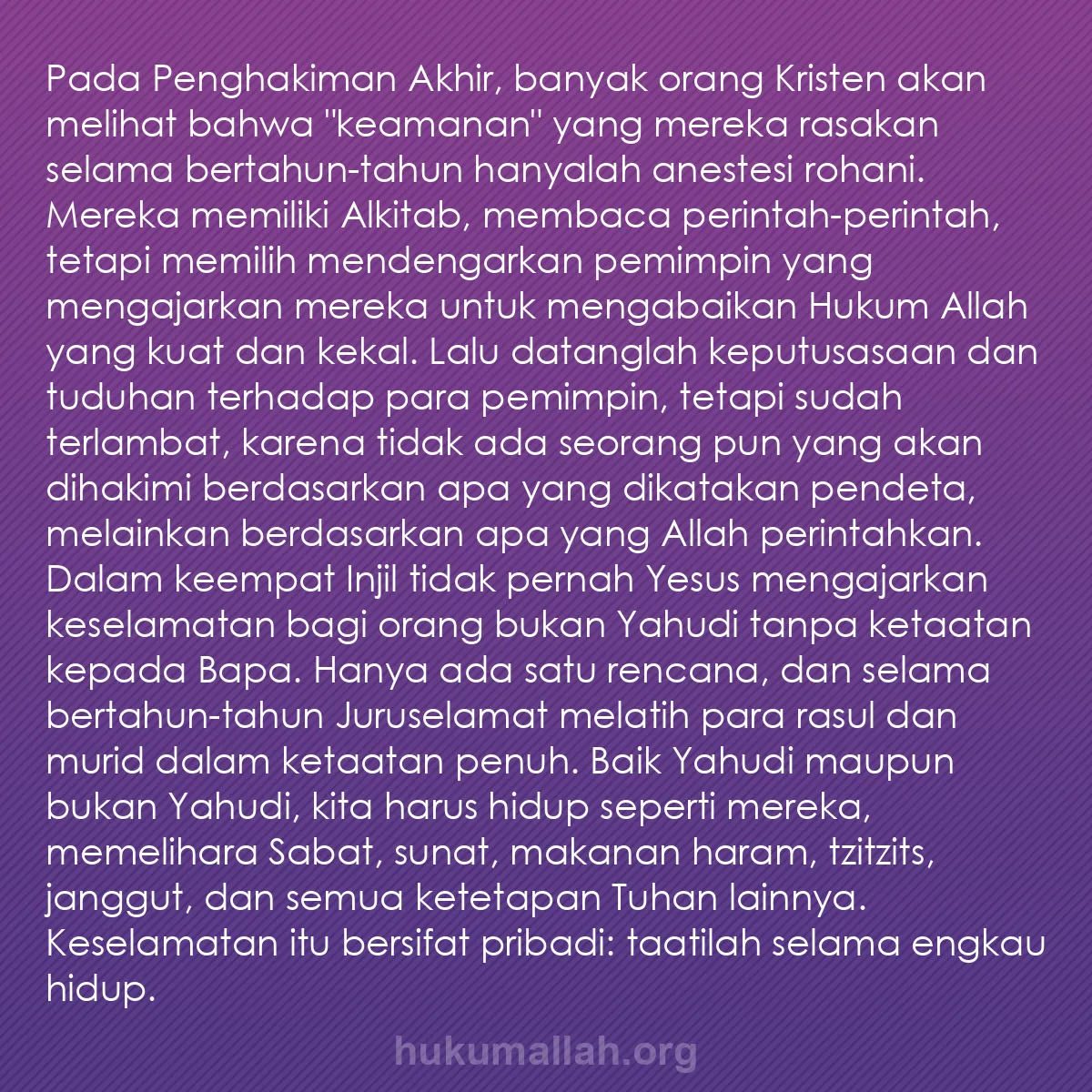 b0371 - Post tentang Hukum Allah: Pada Penghakiman Akhir, banyak orang Kristen akan melihat bahwa...