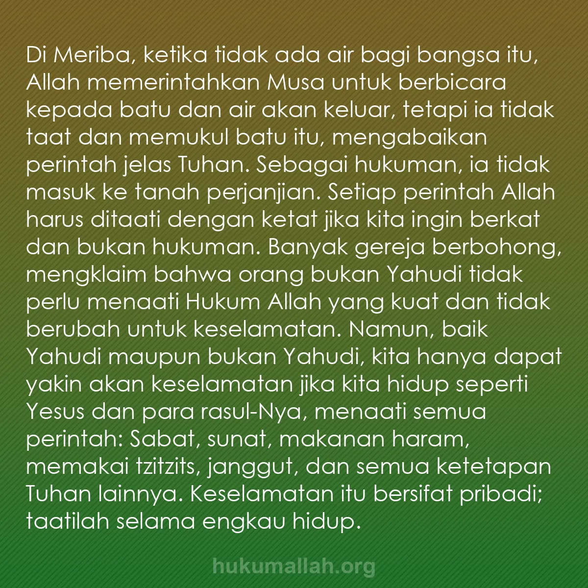 b0376 - Post tentang Hukum Allah: Di Meriba, ketika tidak ada air bagi bangsa itu, Allah memerintahkan...