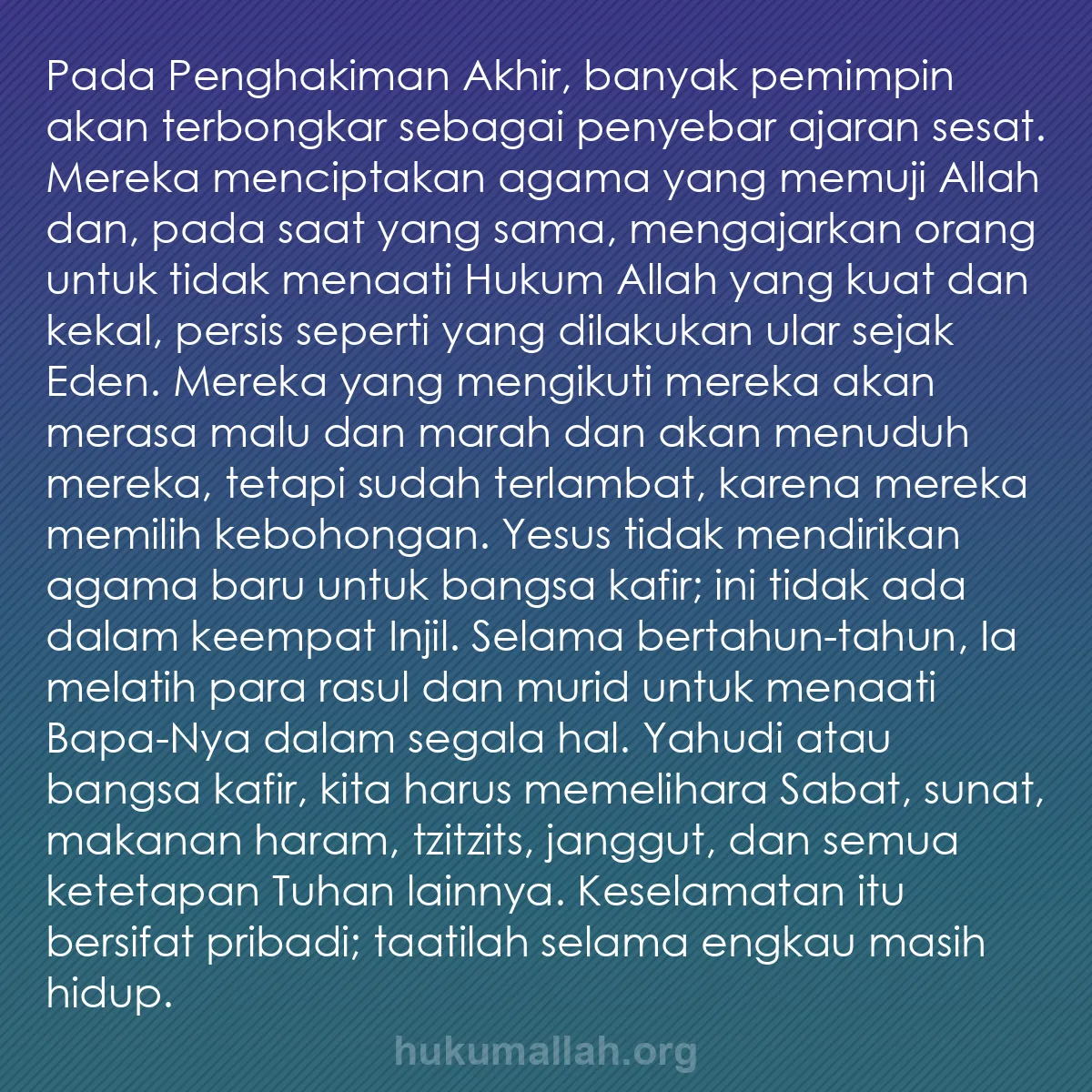 b0397 - Post tentang Hukum Allah: Pada Penghakiman Akhir, banyak pemimpin akan terbongkar sebagai...