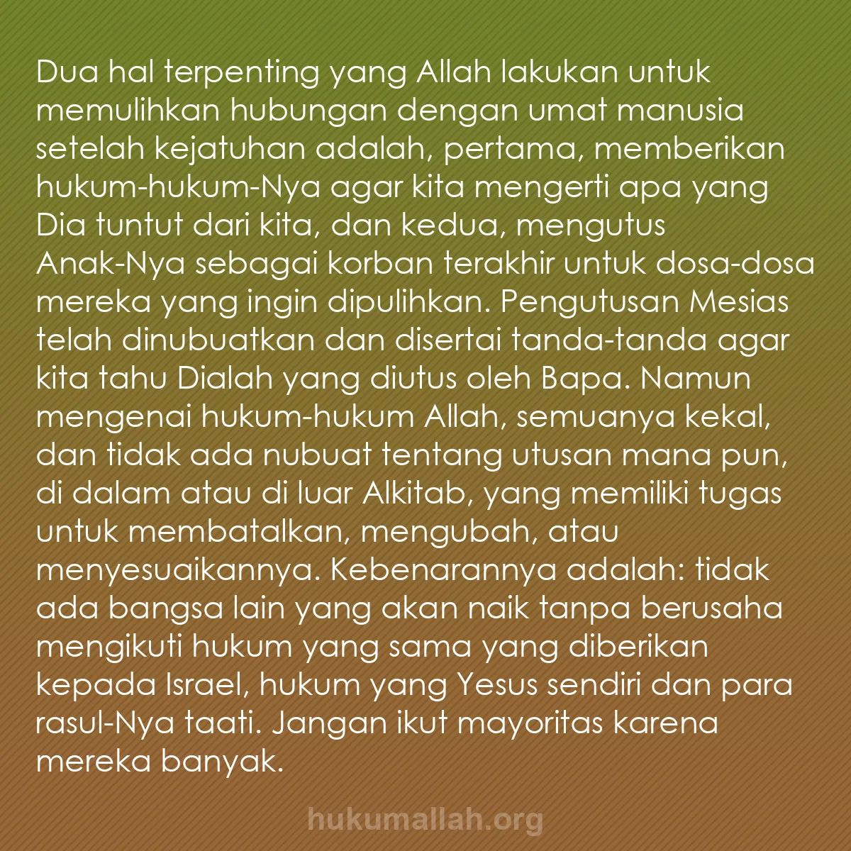 b0469 - Post tentang Hukum Allah: Dua hal terpenting yang Allah lakukan untuk memulihkan hubungan...