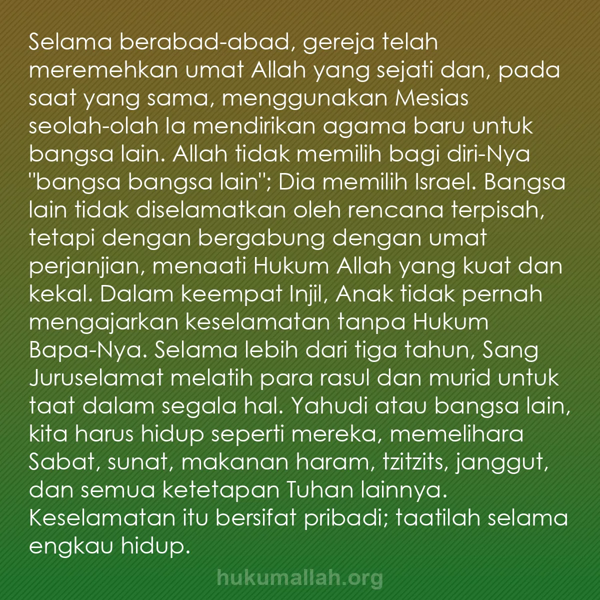 b0476 - Post tentang Hukum Allah: Selama berabad-abad, gereja telah meremehkan umat Allah yang...