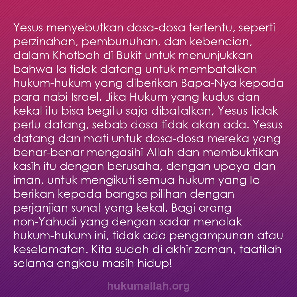 b0481 - Post tentang Hukum Allah: Yesus menyebutkan dosa-dosa tertentu, seperti perzinahan, pembunuhan,...
