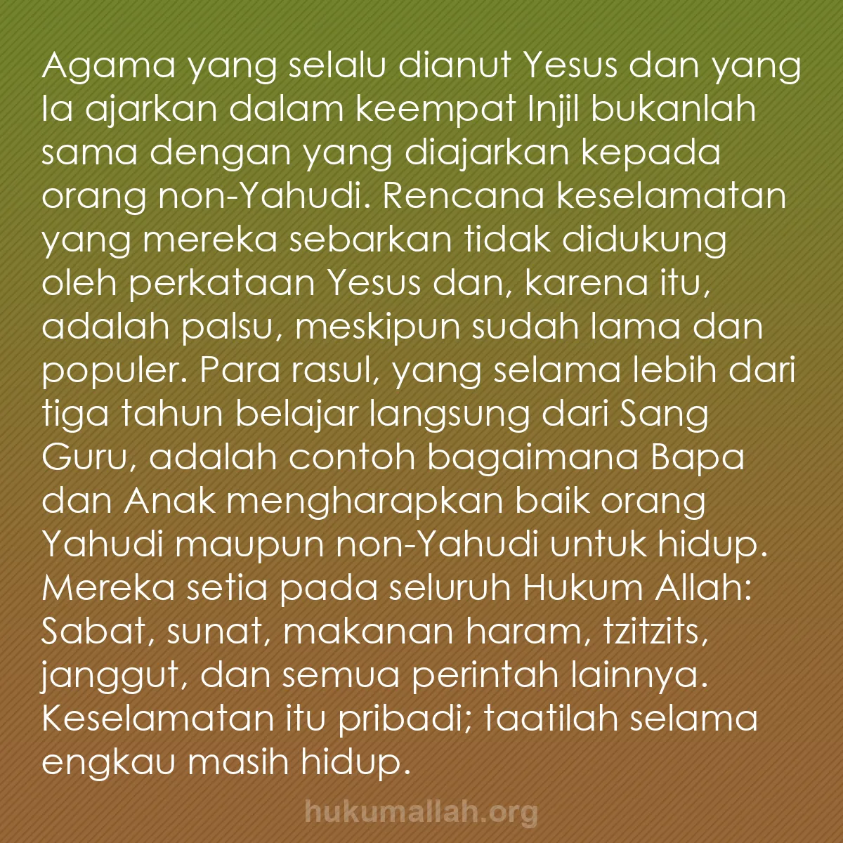 b0489 - Post tentang Hukum Allah: Agama yang selalu dianut Yesus dan yang Ia ajarkan dalam keempat...