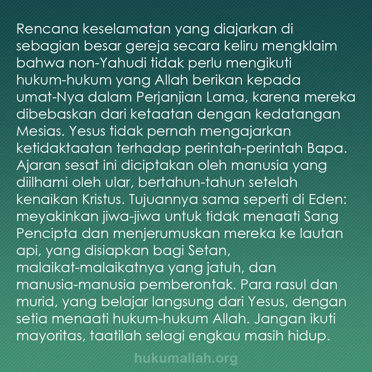 b0505 - Post tentang Hukum Allah: Rencana keselamatan yang diajarkan di sebagian besar gereja...
