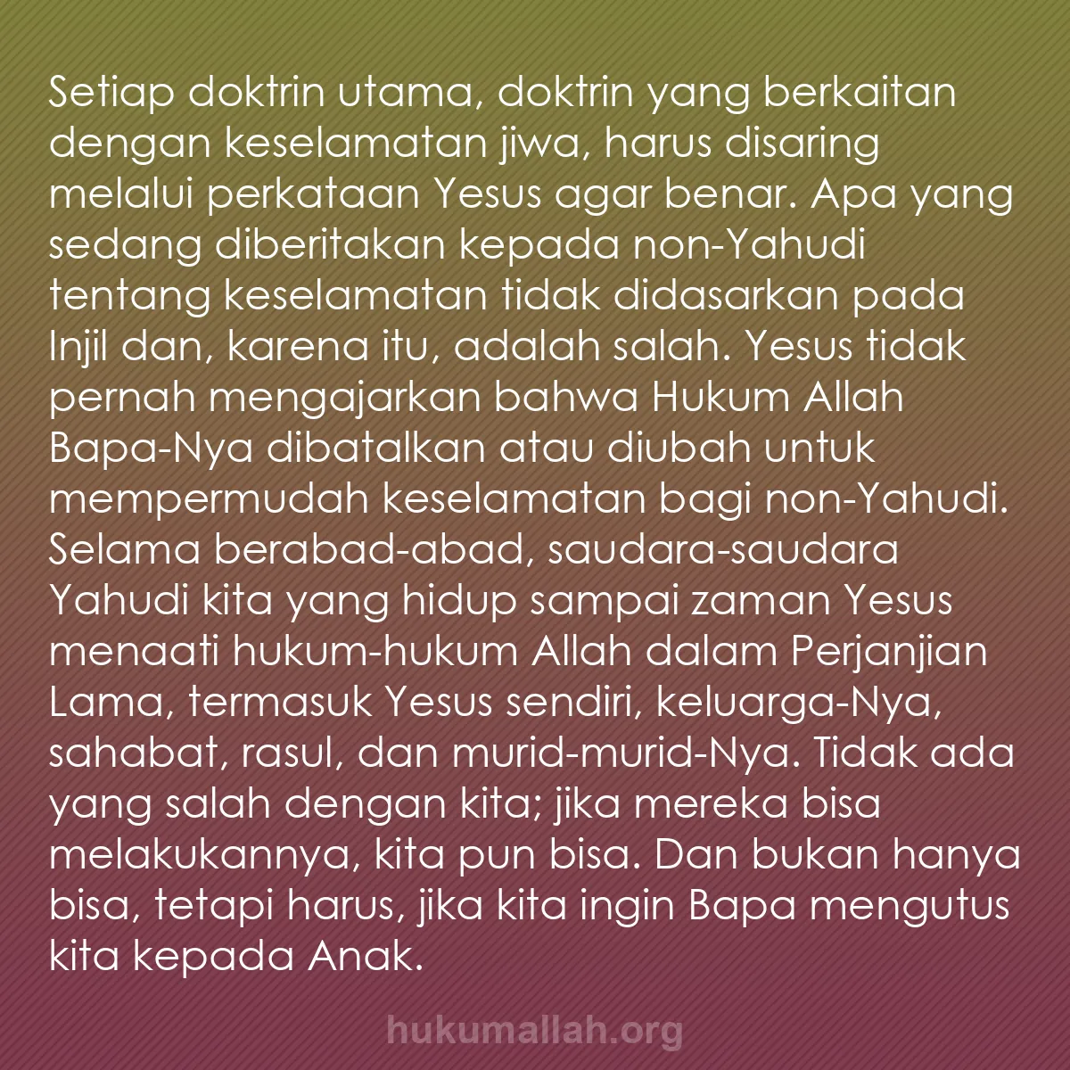 b0508 - Post tentang Hukum Allah: Setiap doktrin utama, doktrin yang berkaitan dengan keselamatan...