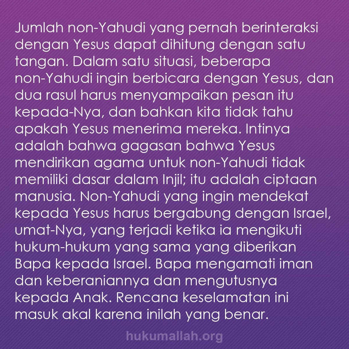 b0511 - Post tentang Hukum Allah: Jumlah non-Yahudi yang pernah berinteraksi dengan Yesus dapat...