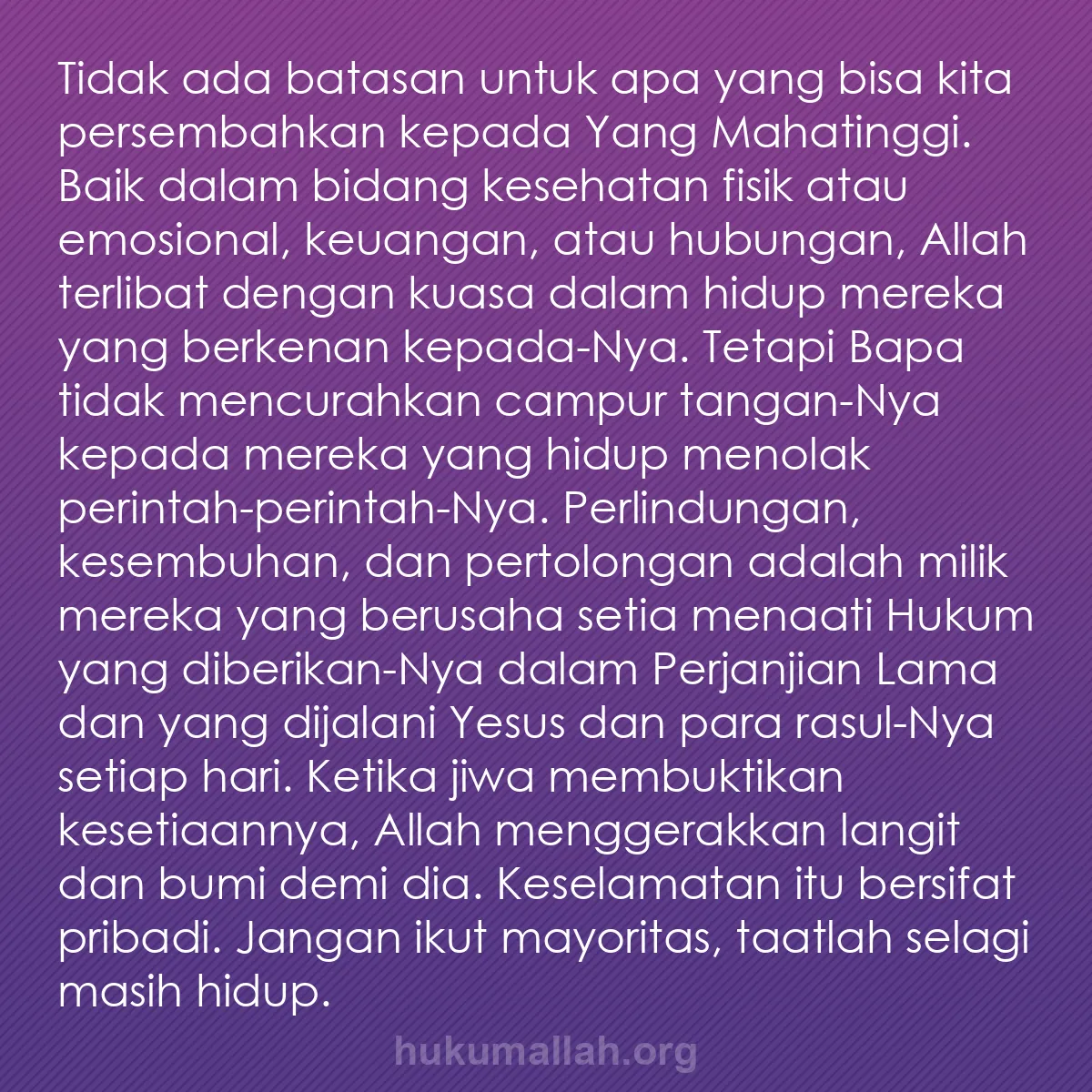 b0531 - Post tentang Hukum Allah: Tidak ada batasan untuk apa yang bisa kita persembahkan kepada...